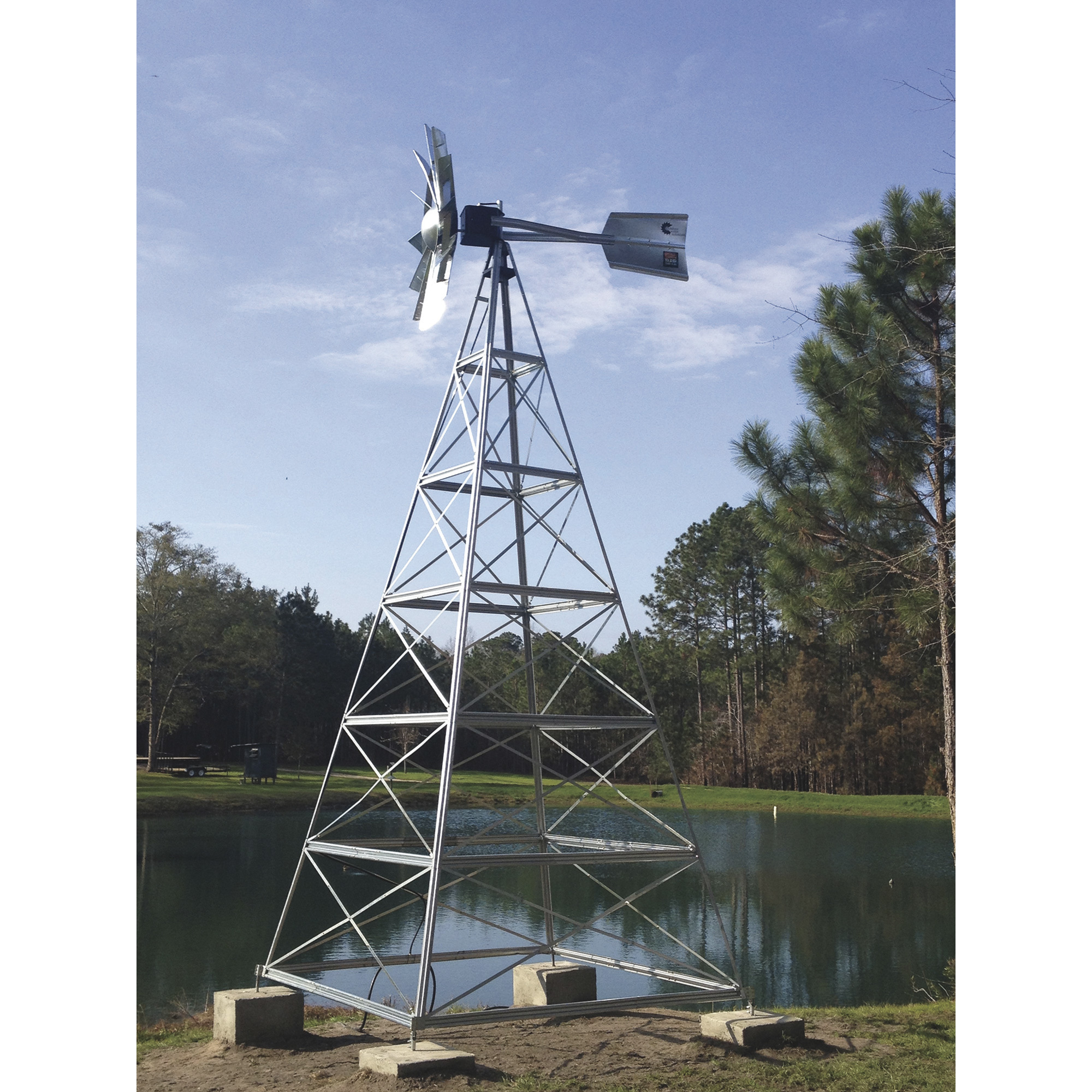 Outdoor Water Solutions 27ft. Windmill Aeration System, 27ft.H x 73in.W, 12 Blades, 4-Legged Tower, Model# AWS0180